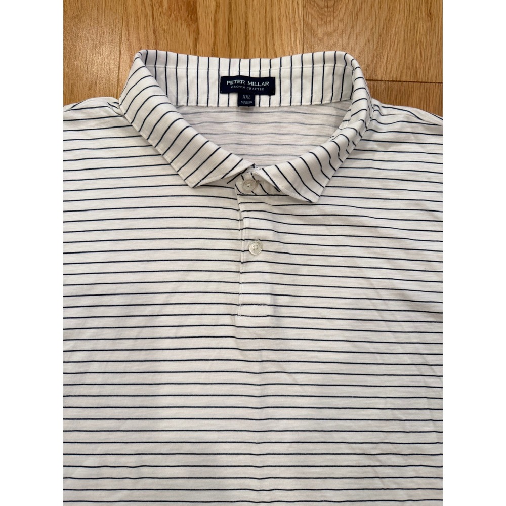 Peter Millar Journeyman Navy Stripe Short Sleeve Pima Cotton Polo XXL - Picture 2 of 5